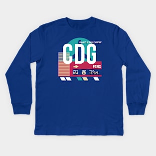 Paris (CDG) Airport Code Baggage Tag E Kids Long Sleeve T-Shirt